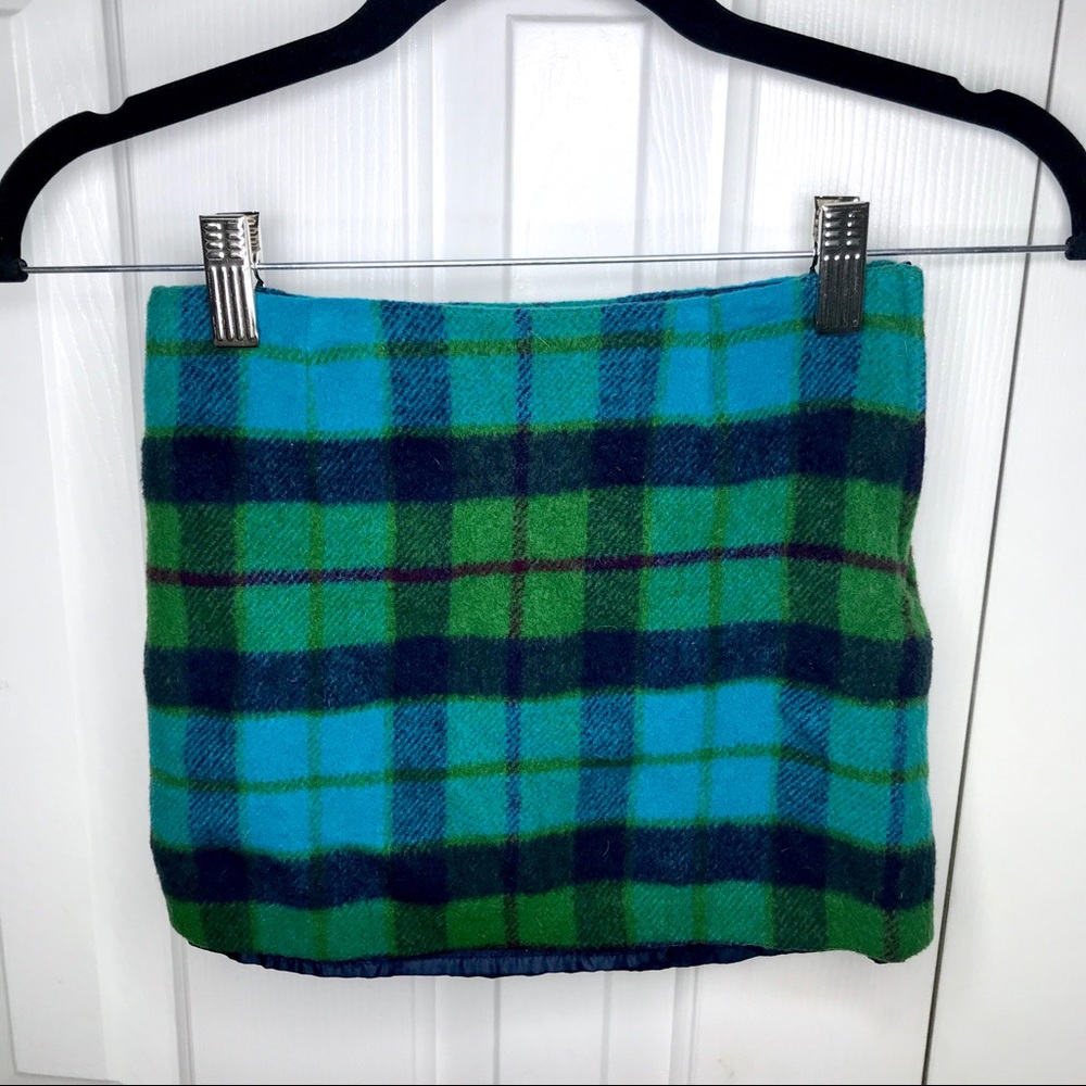 Lands End Kids Green Blue Plaid Wool Skirt LL Bean